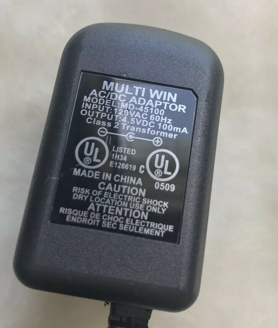 New 4.5V DC 100mA Multiwin MD-45100 Class 2 Transformer Power Supply Ac Adapter